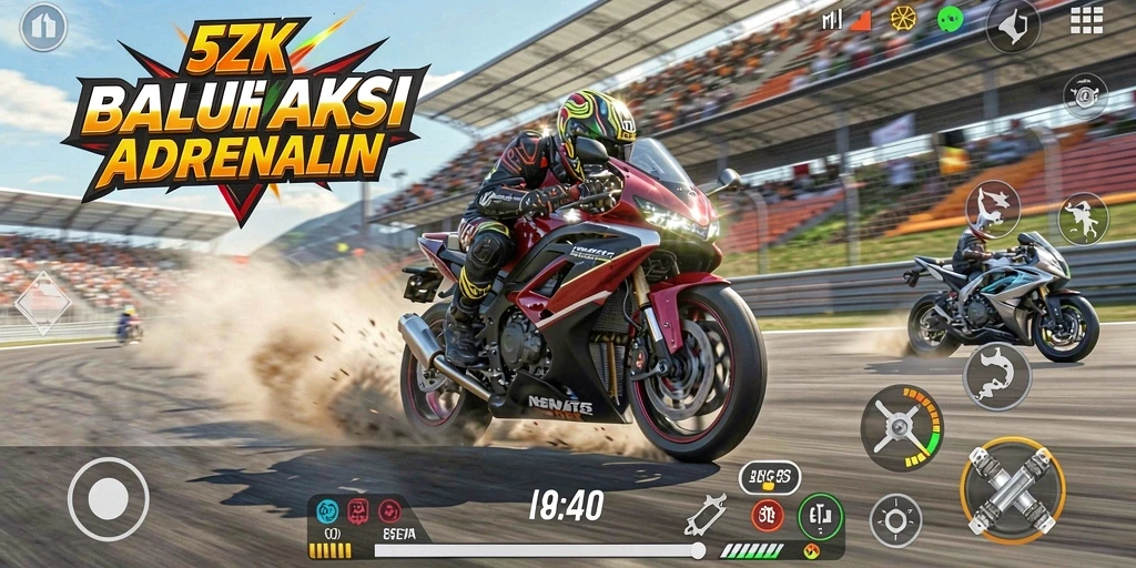 Gameplay balap motor yang seru dan mendebarkan.