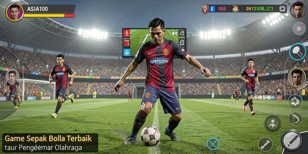 Tampilan gameplay ASIA100 dengan aksi mendebarkan di lapangan sepak bola.