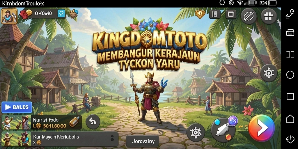 Tampilan gameplay <strong>KINGDOMTOTO</strong> yang menunjukkan pengelolaan kerajaan secara menyeluruh.