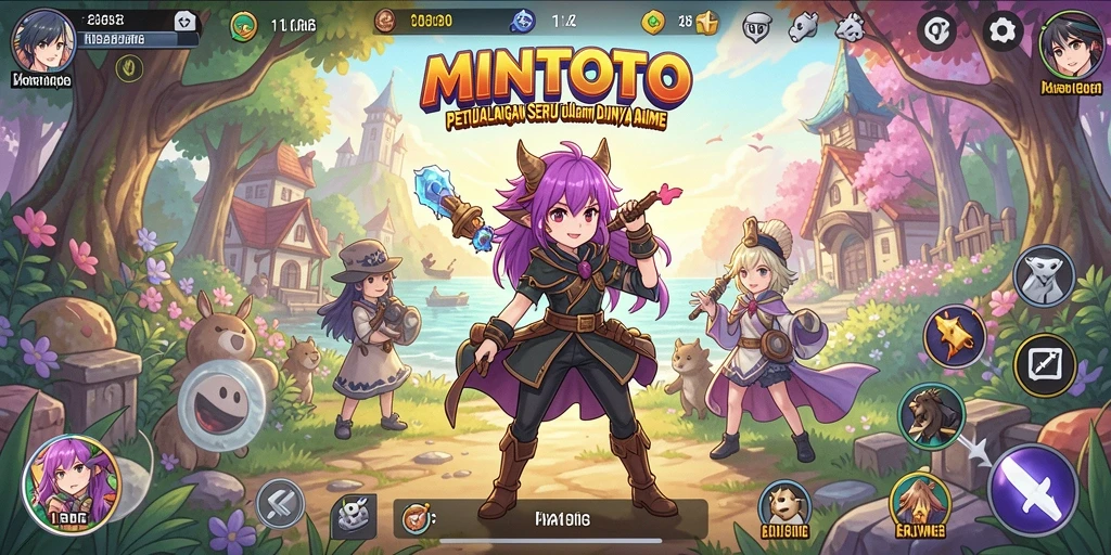 Tangkapan layar menunjukkan aksi seru dalam MINTOTO dengan karakter anime beraksi.