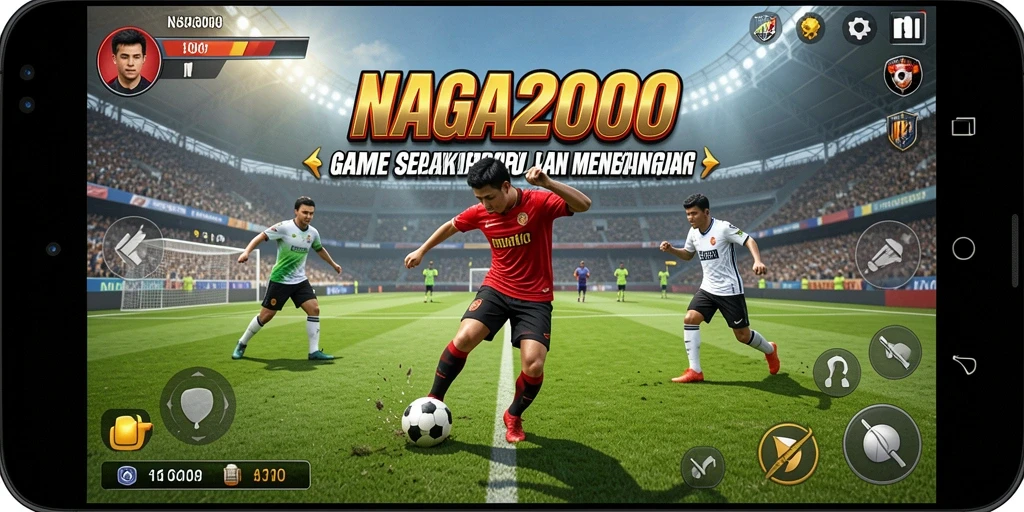 Tangkapan layar gameplay <strong>NAGA2000</strong> yang menampilkan aksi sepak bola yang seru.