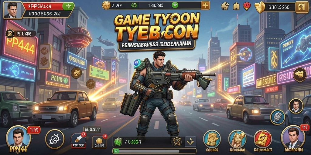 Tampilan gameplay PP444 dengan berbagai pilihan bisnis yang menarik.