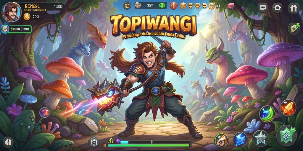 Tampilan gameplay action seru dari TOPIWANGI dengan karakter yang beragam.
